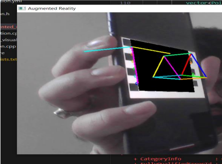 Virtual 3D prism rendered on top of checkerboard marker using AR pipeline