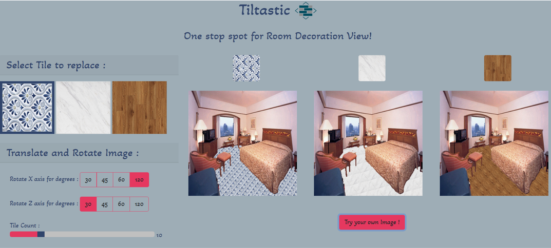 Tiltastic main interface with tile options and visualized outputs
