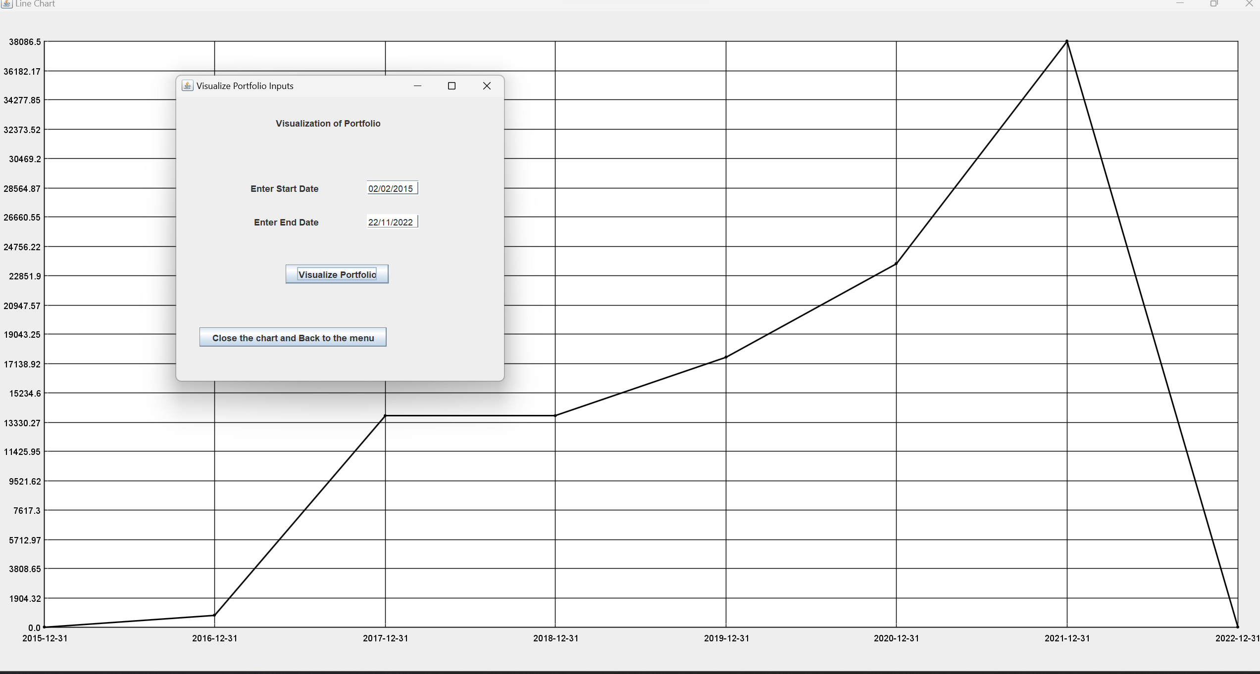 Portfolio value visualization screenshot